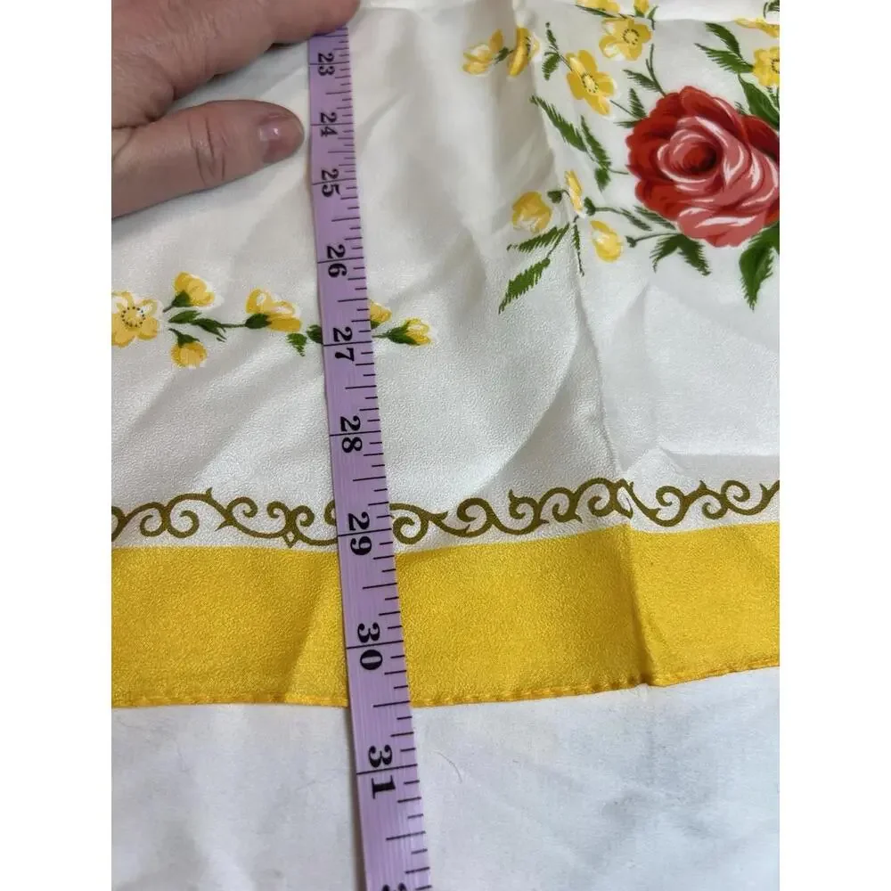 Vintage 50s Rayon Floral‎ Scarf Hand Rolled Edge WPL 10360 Made Japan 30